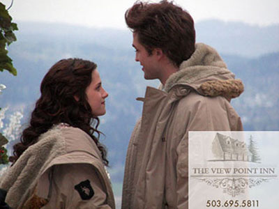 Book By You donated walkway stone in Twilight movie. Stars Robert Pattinson & Kristen Stewart standing on Book By You walkway.