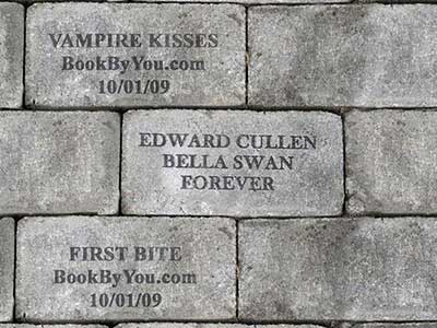 Book By You donated walkway stone in Twilight movie. Featuring Vampire Kisses personalized romance novel & First Bite for teens.